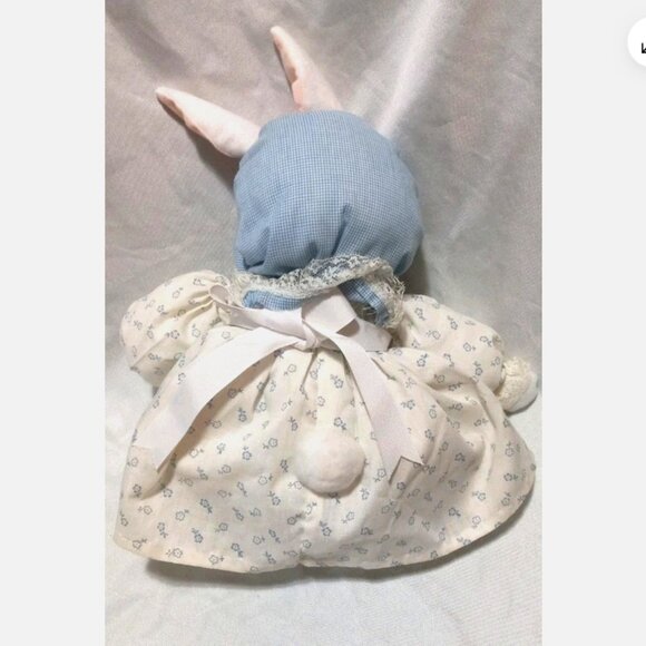 Handmade Cloth Bunny Rabbit Doll Blue Bonnet Dress Vintage Style Soft Plush USA - Picture 4 of 4